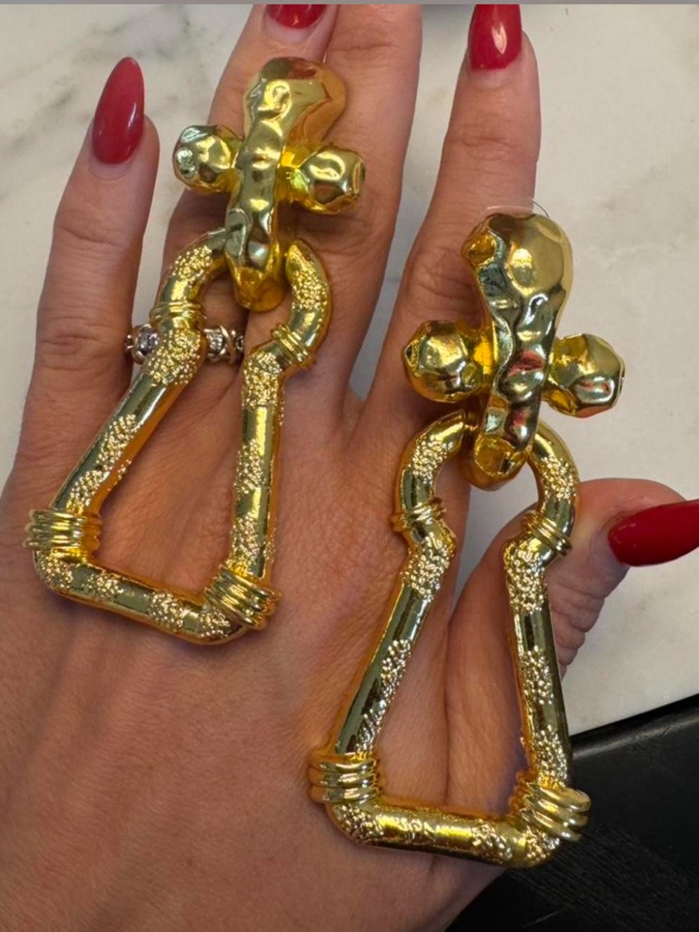 Vintage Gold Sculptural Drop Earrings - Gold - Picture 4 of 7